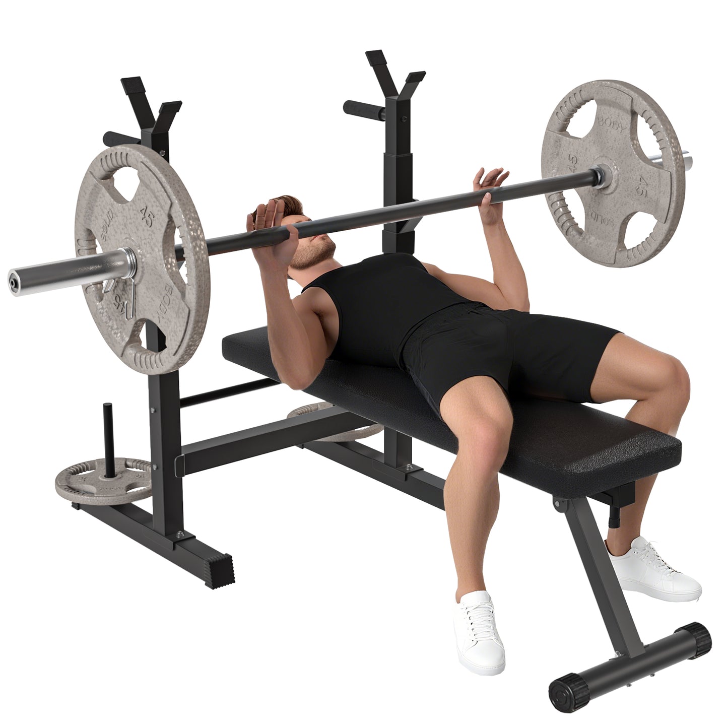 IRON FORGED — Adjustable Weight Bench with Barbell Rack